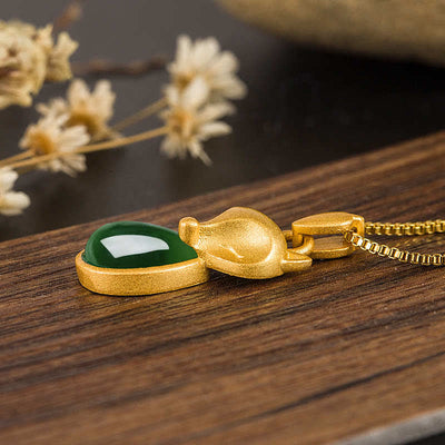 Buddha Stones Green Chalcedony Fox Pattern Courage Necklace Pendant Necklaces & Pendants BS 5