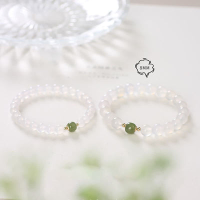 Buddha Stones Natural White Agate Jade Luck Bracelet Bracelet BS 2