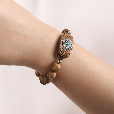 Buddha Stones Green Sandalwood Ebony Wood Sandalwood Om Mani Padme Hum Soothing Bracelet Bracelet BS 11