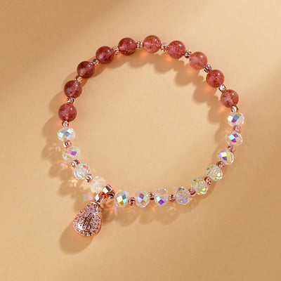 Buddha Stones Strawberry Quartz White Crystal Money Bag Charm Positive Bracelet Bracelet BS Strawberry Quartz(Wrist Circumference 14-16cm)