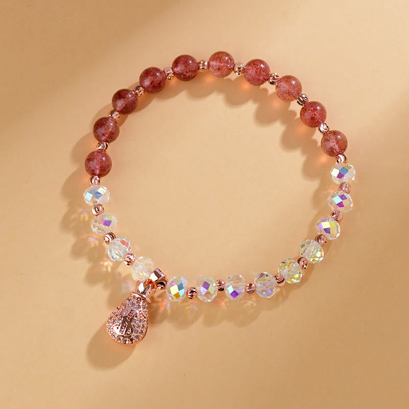 Buddha Stones Strawberry Quartz White Crystal Money Bag Charm Positive Bracelet Bracelet BS Strawberry Quartz(Wrist Circumference 14-16cm)