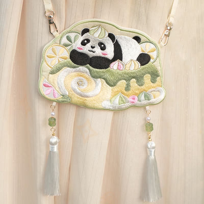 Buddha Stones Embroidery Lucky Panda Cat Shiba Inu Deer Rabbit Fox Flower Cute Animal Hanfu Bag Crossbody Bag Shoulder Bag Bag BS Summer Panda