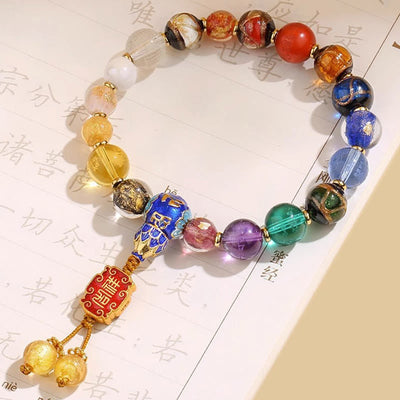 Buddha Stones Tibetan Colorful Incense Ash Liuli Glass Bead Om Mani Padme Hum Dorje Vajra 18 Beads Wrist Mala Wrist Mala BS 3