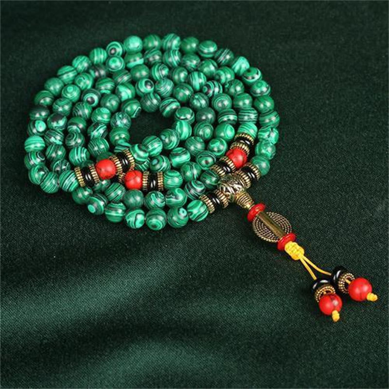 Buddha Stones Tibetan 108 Mala Malachite Beads Bracelet Necklace Bracelet BS 1