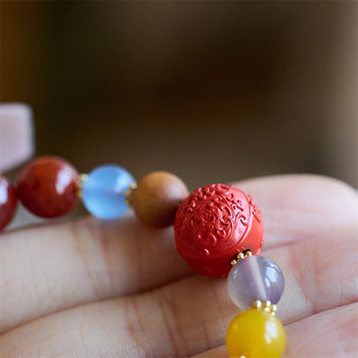 Buddha Stones Natural Red Agate Peace Talisman Fu Character Dragon Tail Confidence Charm Bracelet Bracelet BS 6