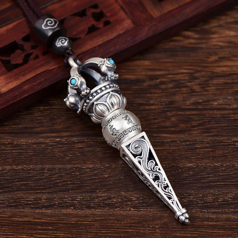 Buddha Stones Tibetan Om Mani Padme Hum Dorje Vajra Design Wisdom Rotatable Necklace Pendant Necklaces & Pendants BS 1