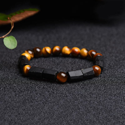 Foviel Natürliche schwarze Turmalin Tigerauge positives Armband