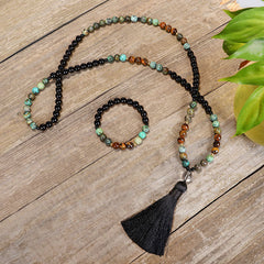 Buddha Stones 108 Mala Beads Natural Stone Tiger Eye Turquoise Protection Strength Bracelet Necklace Bracelet Necklaces & Pendants BS main