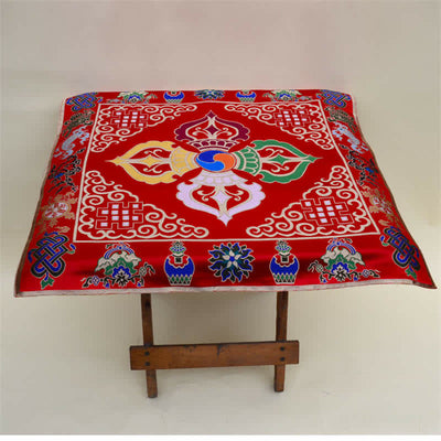 Buddha Stones Flower Endless Knot Prayer Altar Mat Healing Meditation 8 Auspicious Symbols Mat Table Runner Prayer Altar BS 26