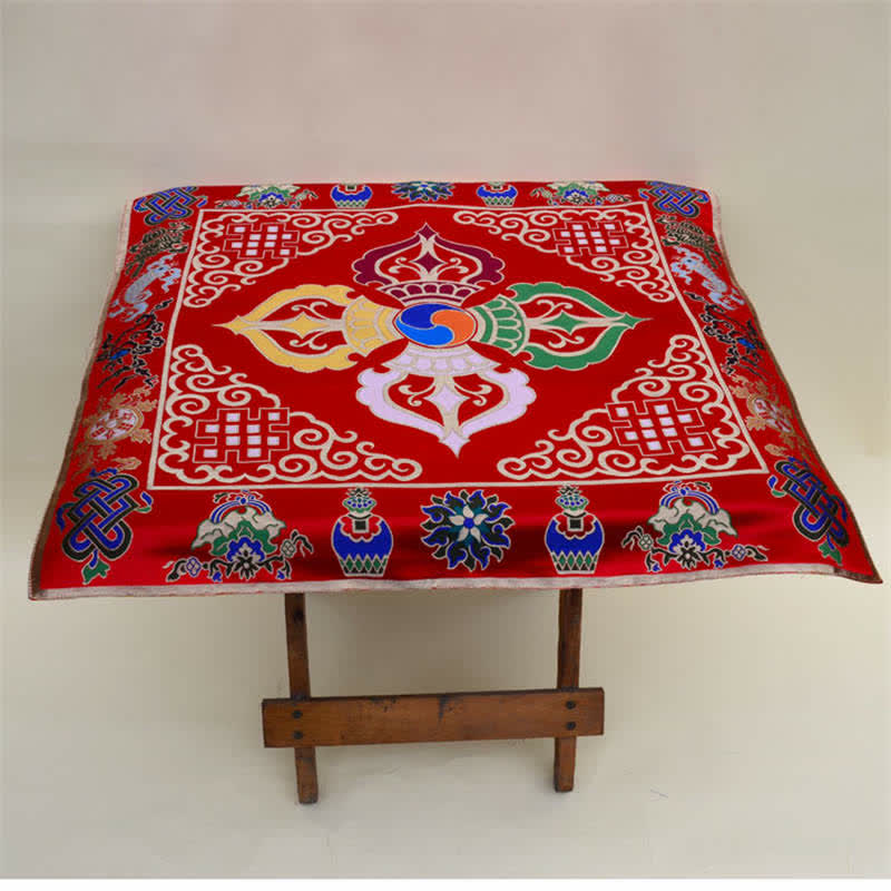 Buddha Stones Flower Endless Knot Prayer Altar Mat Healing Meditation 8 Auspicious Symbols Mat Table Runner Prayer Altar BS 26