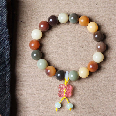 Buddha Stones Natural Multicolored Gradient Bodhi Seed Liuli Glass Charm Peace Bracelet Bracelet BS 2