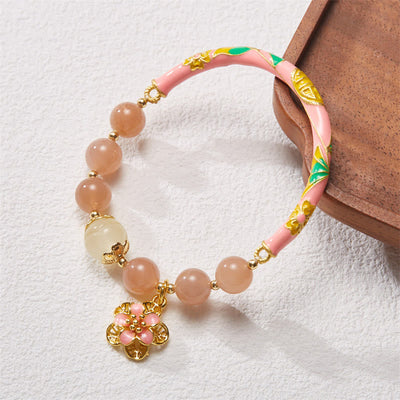 Buddha Stones Natural Sun Stone Golden Silk Jade Flower Charm Wealth Bracelet Bangle Bracelet Bangle BS 1