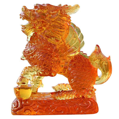 Buddha Stones Feng Shui Kirin Handmade Liuli Crystal Art Piece Fortune Home Office Decoration Decorations BS 14