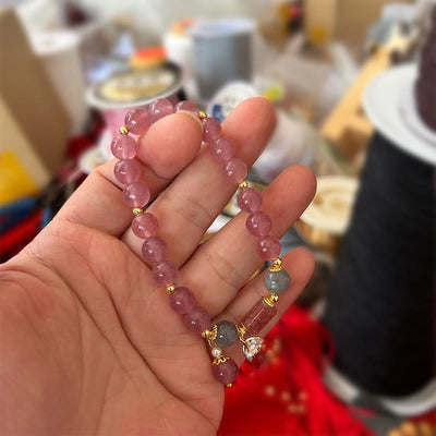 Buddha Stones Natural Strawberry Quartz Zircon Flower Positive Charm Bracelet Bracelet BS 6