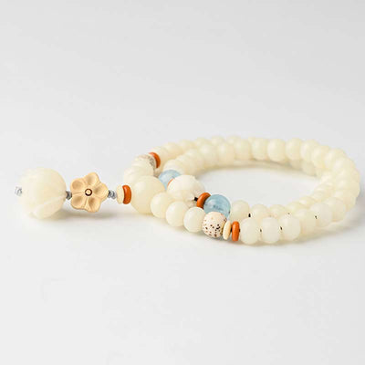 Bracelet de bénédiction lotus Bodhi en jade blanc tibétain Foviel