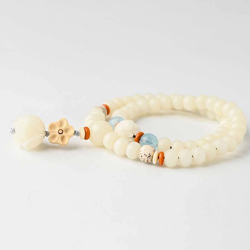 Bracelet de bénédiction lotus Bodhi en jade blanc tibétain Foviel