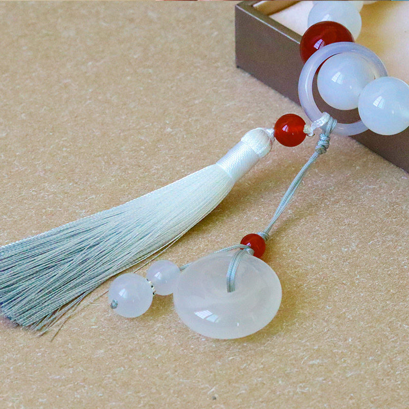 Buddha Stones White Agate Red Agate Luck Wrist Mala Tassels Pocket Mala Car Decoration Wrist Mala&Decorations BS 7