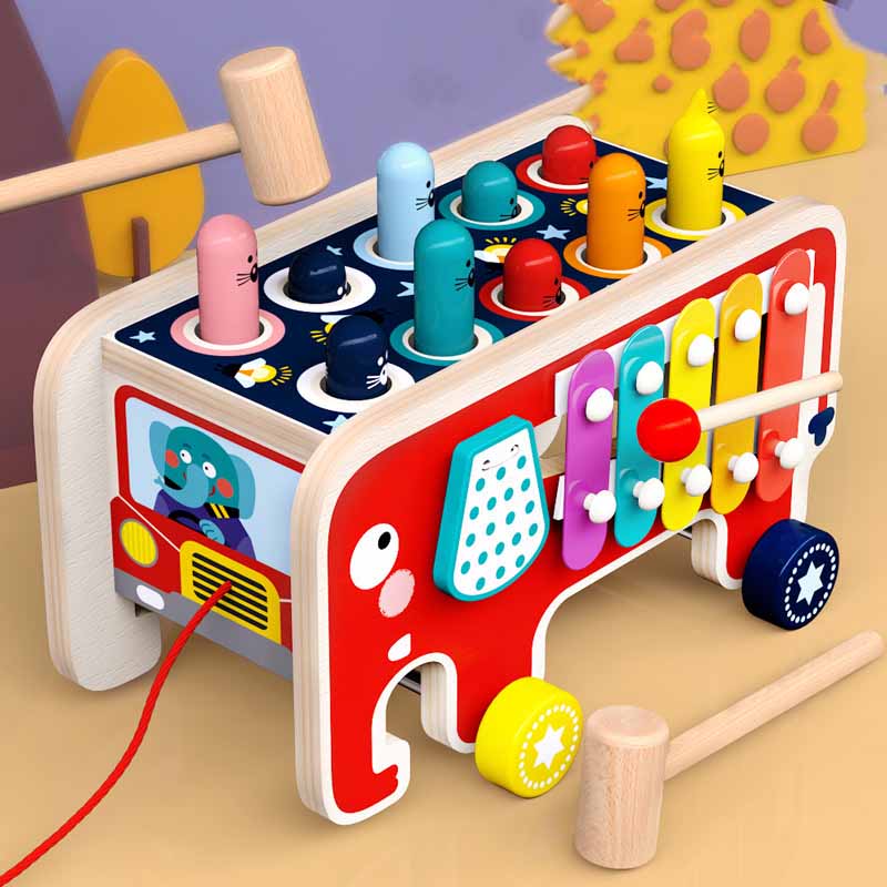 Fidtoy 5-in-1 Wooden Hammer Activity Toy for Toddlers | Hand-Eye Coordination & Cognitive Skills