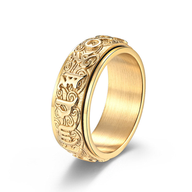 Buddha Stones Six True Words Balance Calm Titanium Steel Ring - Gold - US12 - image 4