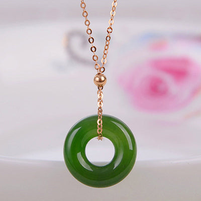 Buddha Stones Round Cyan Jade Healing 14K Gold Necklace Pendant Necklaces & Pendants BS 2