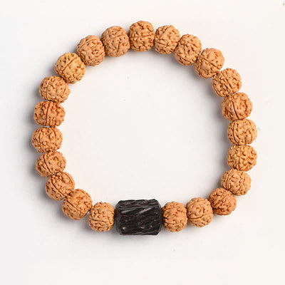 Buddha Stones Tibet Rudraksha Bodhi Seed Wealth Auspiciousness Bracelet Bracelet BS Ebony Wood