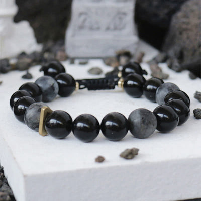 Buddha Stones Black Obsidian Black Glitter Stone Purification Bracelet Bracelet BS 7