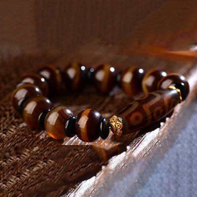 Buddha Stones Tibetan Natural Nine-Eye Dzi Bead Agate Wealth Blessings Bracelet Bracelet BS 5
