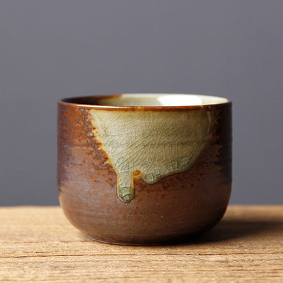 Buddha Stones Vintage Brown Beige Kiln Change Ceramic Teacup Kung Fu Tea Cup Bowl Cup BS 7.5cm*5.5cm*160ml