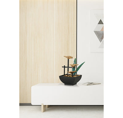 Buddha Stones Three Layers Waterfall Fountain Tabletop Lotus Ornaments With River Rocks Desktop Decoration Decorations BS 15