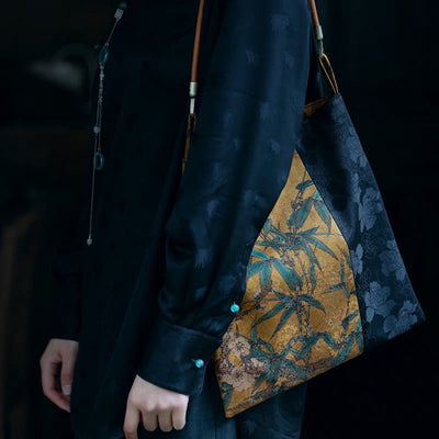 Buddha Stones Bamboo Leaves Flower Butterfly Persimmon Shoulder Bag Handbag Shoulder Bag BS 8