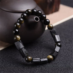 Buddha Stones Gold Sheen Obsidian Black Tourmaline Wealth Bracelet - Gold Sheen Obsidian - image 0