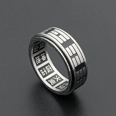 Buddha Stones Bagua Yin Yang Titanium Steel Balance Rotatable Ring Ring BS 13