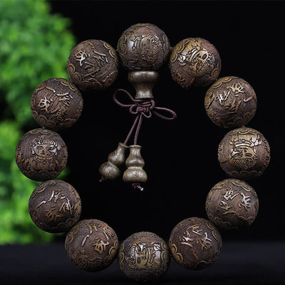 Foviel Chinese Zodiac Rosewood Ebony Copper Coin PiXiu Carved Warmth Bracelet