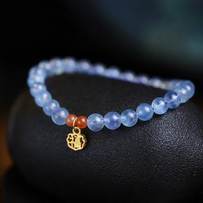 Buddha Stones Natural Aquamarine Red Agate Healing Charm Bracelet Bracelet BS 3