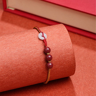 Buddha Stones Natural Cinnabar Jade Peace Buckle Blessing Bracelet Bracelet BS 19