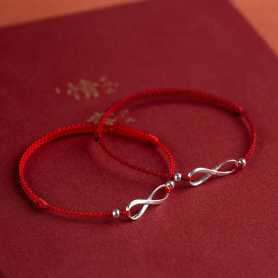 Buddhastoneshop 925 Sterling Silver Endless Knot Protection Luck Red String Bracelet Anklet