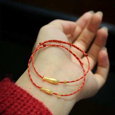 Buddha Stones 14K Gold Plated Koi Fish Luck Wealth Braided Bracelet Bracelet BS 6