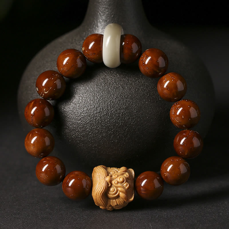 Buddha Stones Purple Bodhi Seed Dancing Lion Wisdom Bracelet Bracelet BS 10