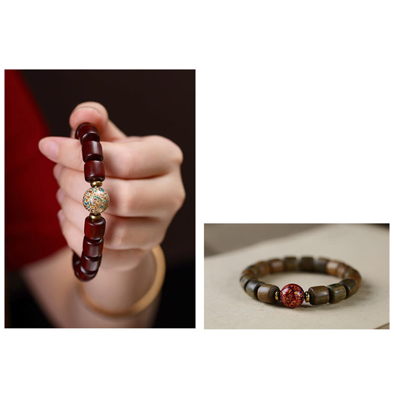 Foviel Natürliches grünes Sandelholz Kleines Blatt rotes Sandelholz Lack Perle Peace Armband