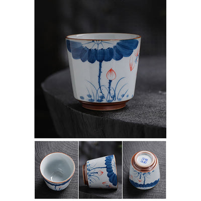 Buddha Stones Lotus Flower Leaf Bamboo Ceramic Teacup Kung Fu Tea Cups Cup BS 3