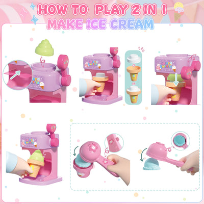 2-in-1 Color Changing Dessert Maker Playset -Ice Cream & Cake Toy with Ice Water Colour Change, Pretend Play Kitchen Toys for Kids,Birthday Gifts for Girls & Boys