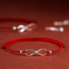 Buddhastoneshop 925 Sterling Silver Endless Knot Protection Luck Red String Bracelet Anklet