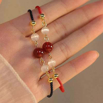 Buddha Stones Red Agate Cat Eye Braided String Confidence Bracelet Bracelet BS 8