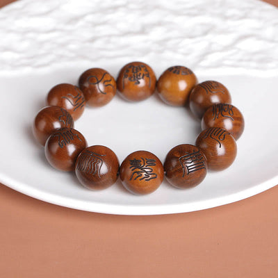 Buddha Stones Lightning Struck Jujube Wood Yin Yang Bagua Taoist Taboo Scripture Symbol Engraved Luck Bracelet Bracelet BS 9
