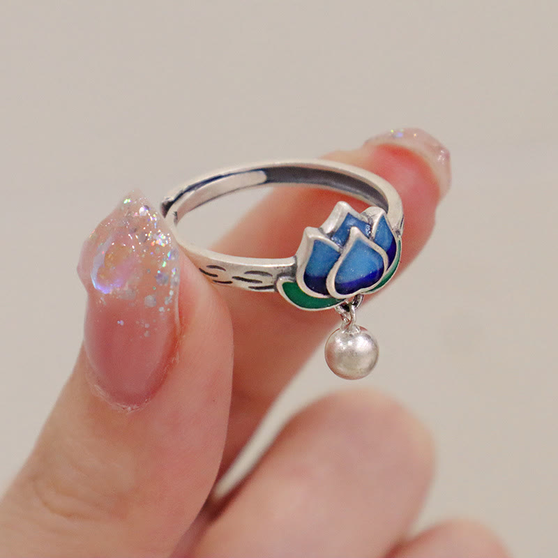 Buddha Stones Lotus Flower Pattern Enlightenment Ring Ring BS 7