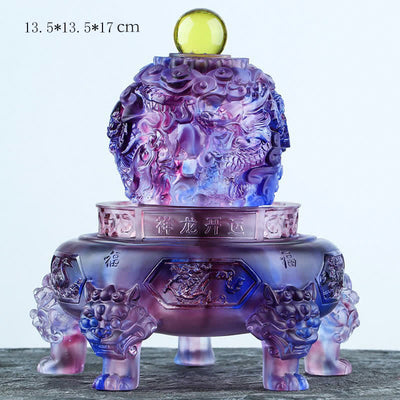 Buddha Stones Feng Shui Auspicious Dragon Handmade Liuli Crystal Rotatable Art Piece Luck Home Office Decoration Decorations BS 5