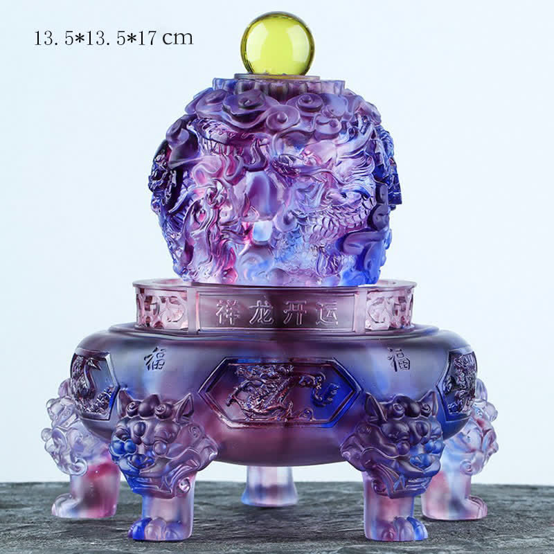 Buddha Stones Feng Shui Auspicious Dragon Handmade Liuli Crystal Rotatable Art Piece Luck Home Office Decoration Decorations BS 5