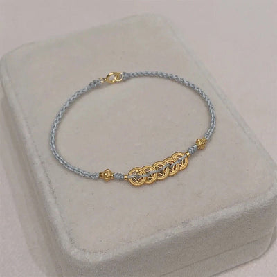 Buddha Stones Copper Coin Fortune Tree Pearl Luck Blue Rope Braided Bracelet Bracelet BS 16