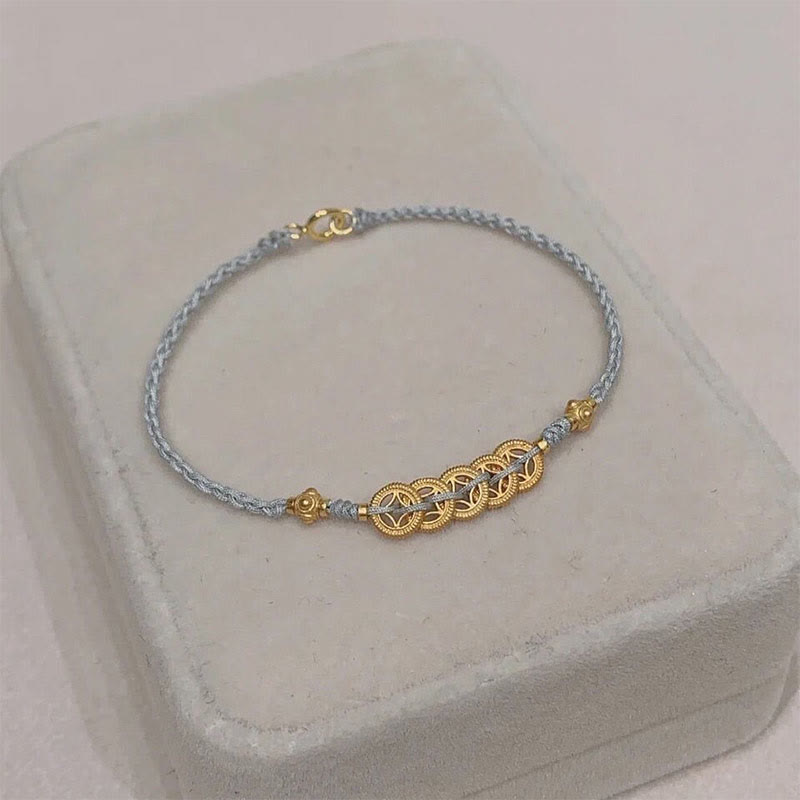 Buddha Stones Copper Coin Fortune Tree Pearl Luck Blue Rope Braided Bracelet Bracelet BS 16