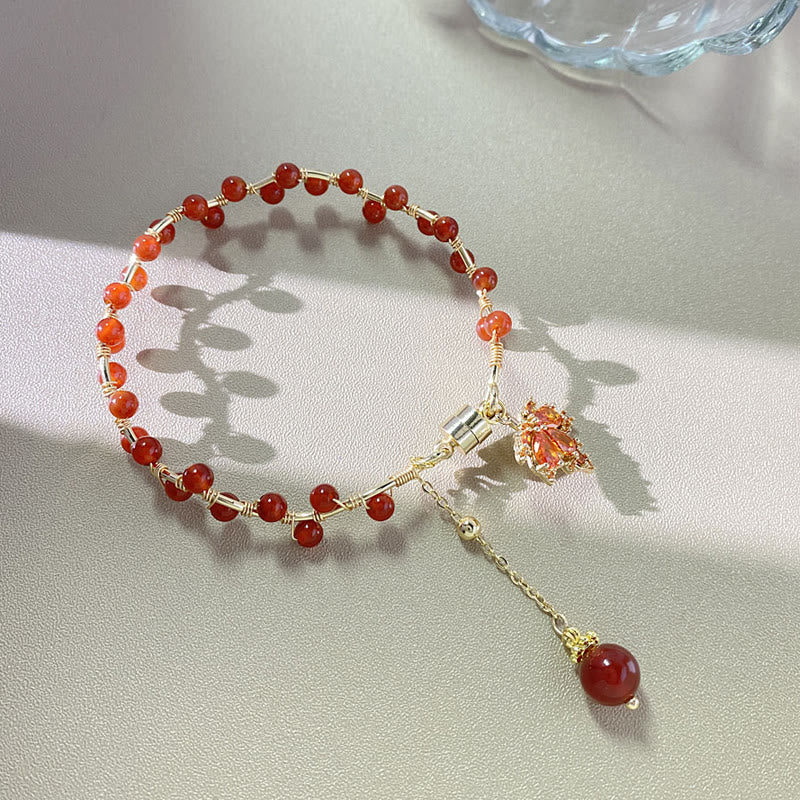 Buddha Stones Red Maple Leaf Luck Charm Bracelet Bracelet BS 6